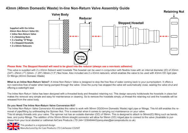 43mm InLine Non-Return Valve (Small) (40mm Domestic Waste Pipe) - Image 2
